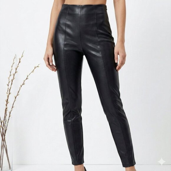 Zara High-Rise Faux Leather Leggings with Front Seams & Side Zip - Picture 1 of 7